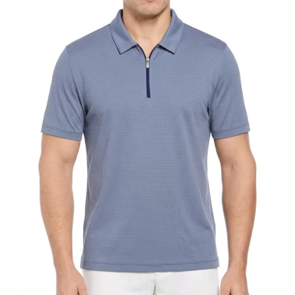 Perry Ellis Geometric Zip Polo Shirt Blue - Size XXL